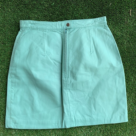 Vintage Leather & Fur Company peach and teal mini leather skirt bundle - Picture 8 of 8